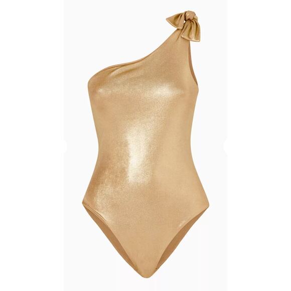Sara Cristina Nerea One-Shoulder Swimsuit in Metallic Gold Nylon Size Small - Picture 3 of 7